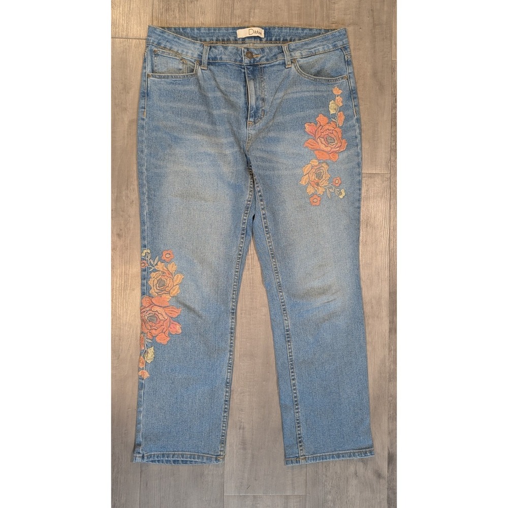 Vintage Dittos Blue Denim Jeans Floral Embroidered Legs Women's Size 16
